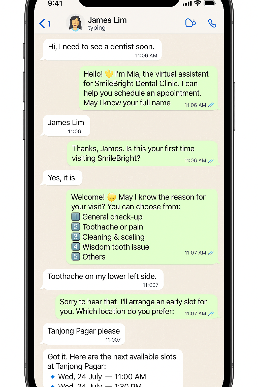 WhatsApp Appointment at A Dental Clinic